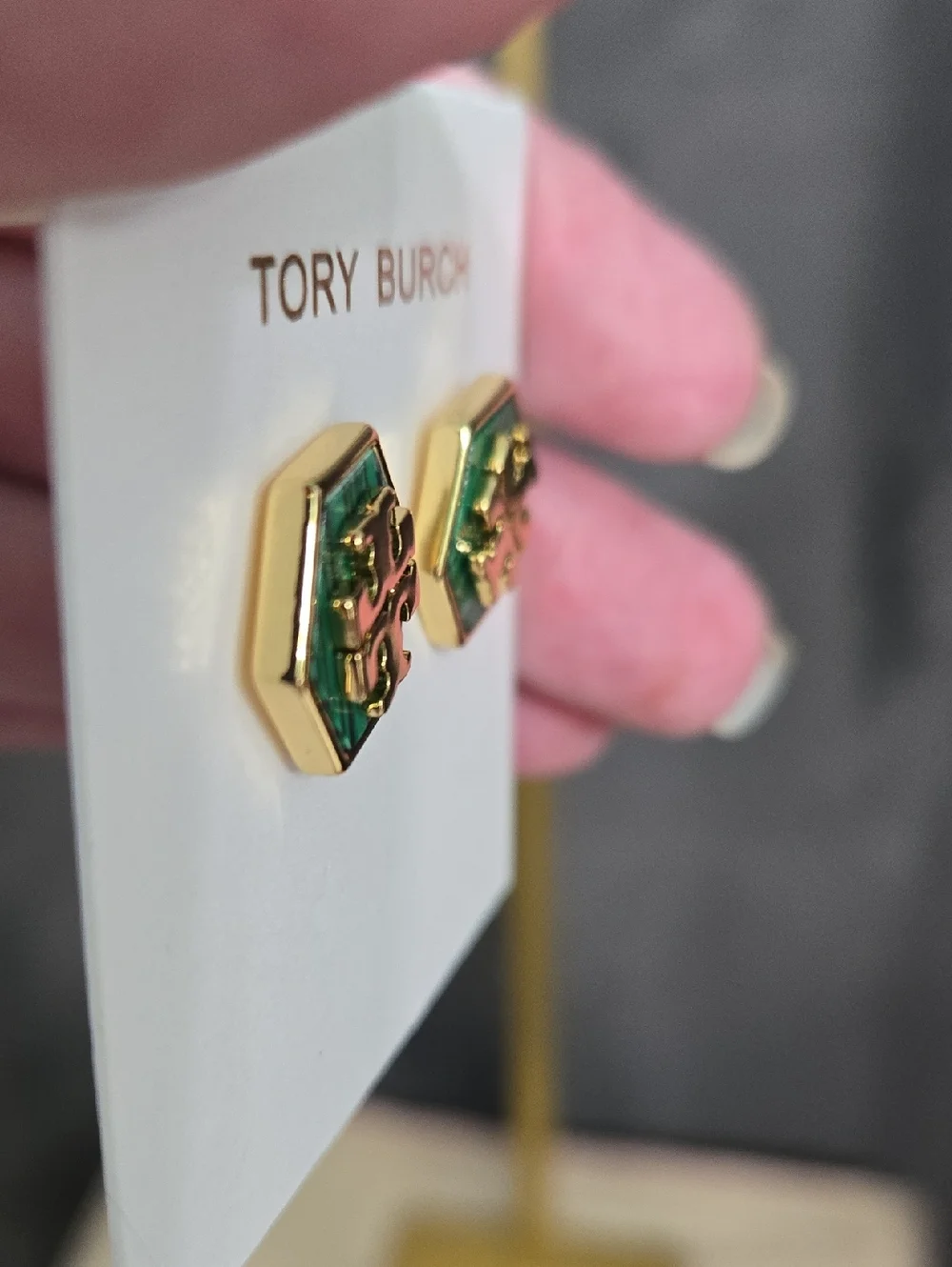 SALE! Tory Burch Green Enamel Logo Stud Earrings